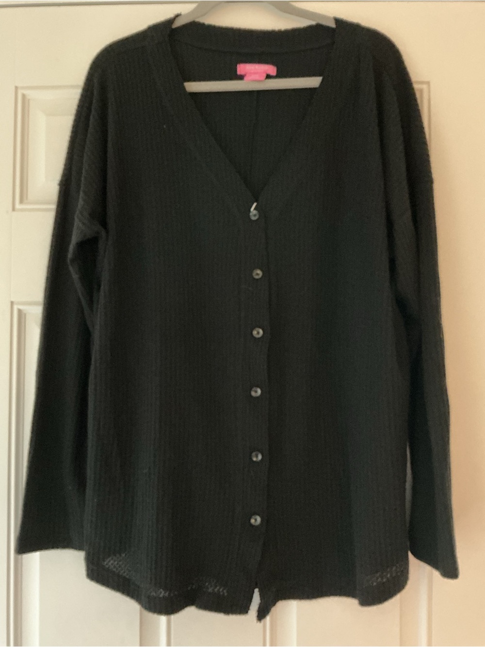 Isaac MIZRAHI Black V-Neck Button-Front Women's Waffle Sweater Cardigan XXL NWT